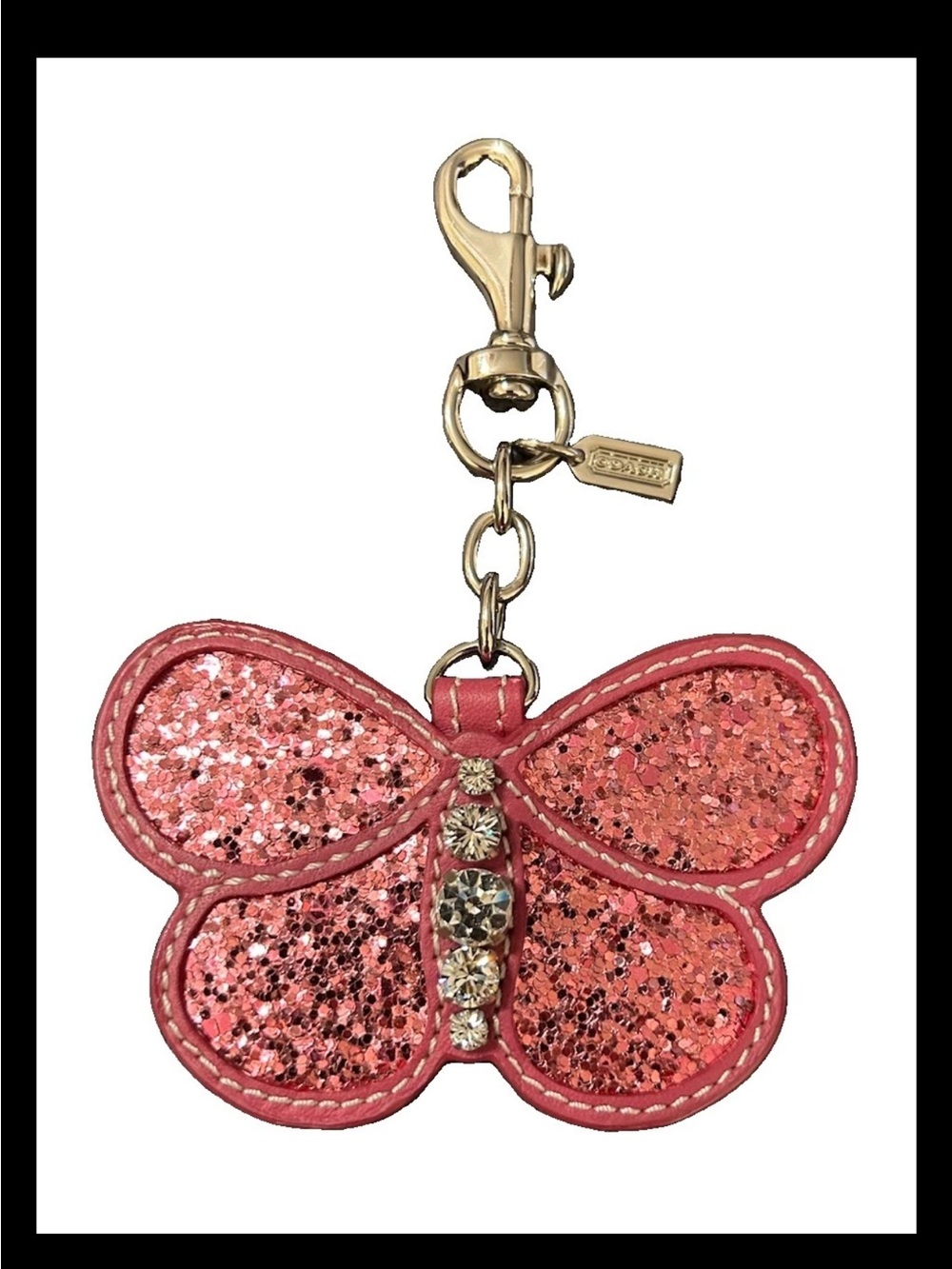 Coach Pink Glitter, Rhinestone Embellished Butterfly Bag Charm, 2018 Style#39568